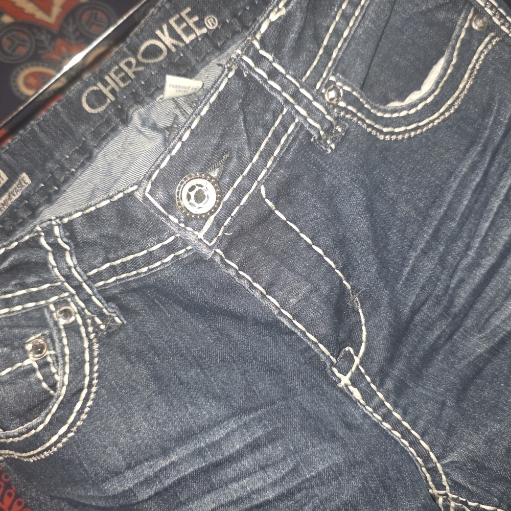 Cherokee Dark Indigo Jeans with White Contrast Stitching